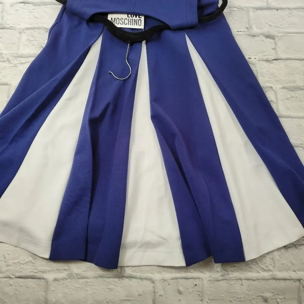 NWT Love Moschino Vneck Pleated Tank Dress Blue Sleeveless Preppy Playful size 4